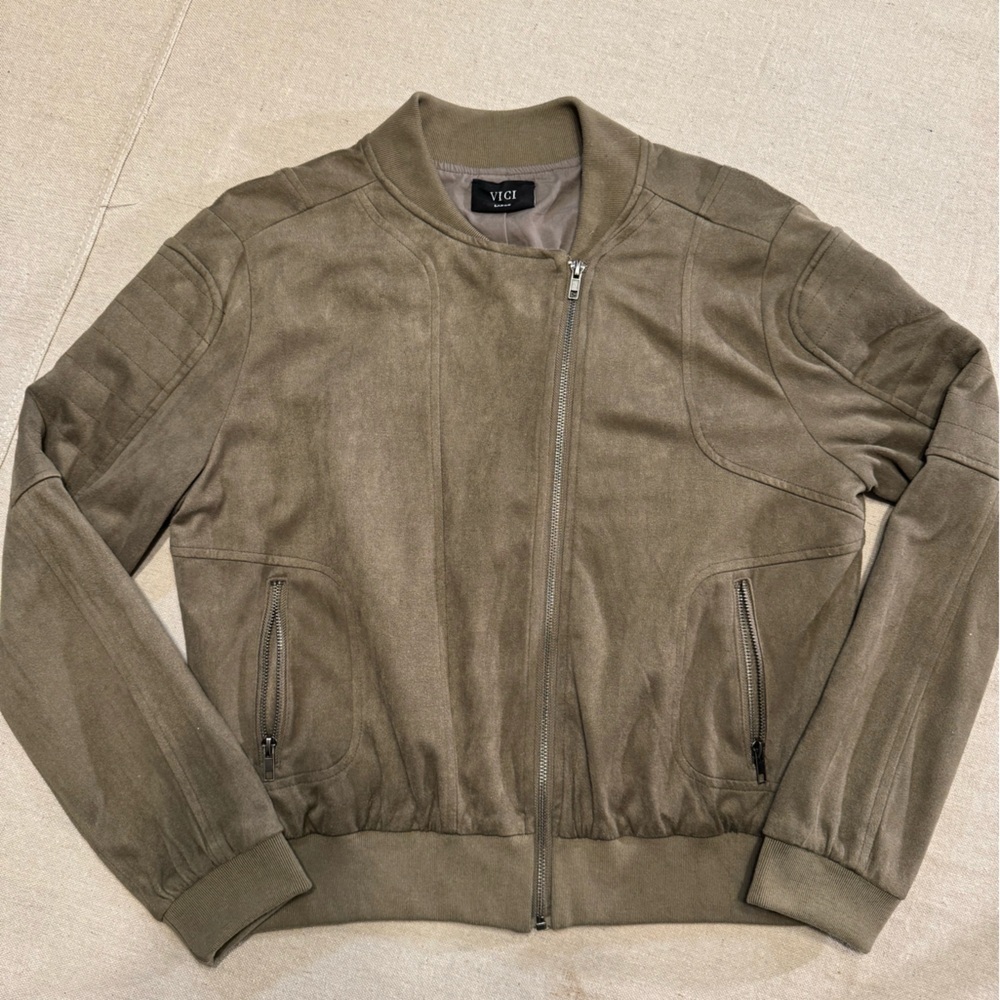 Vici Olive Green Suede Bomber Zip-Up Jacket